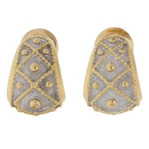 Vintage Yanes Drum Hoop Earrings in Yellow and White Gold