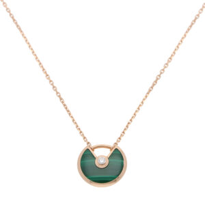 Vintage Cartier Amulette Malachite and Diamond Necklace XS in Rose Gold