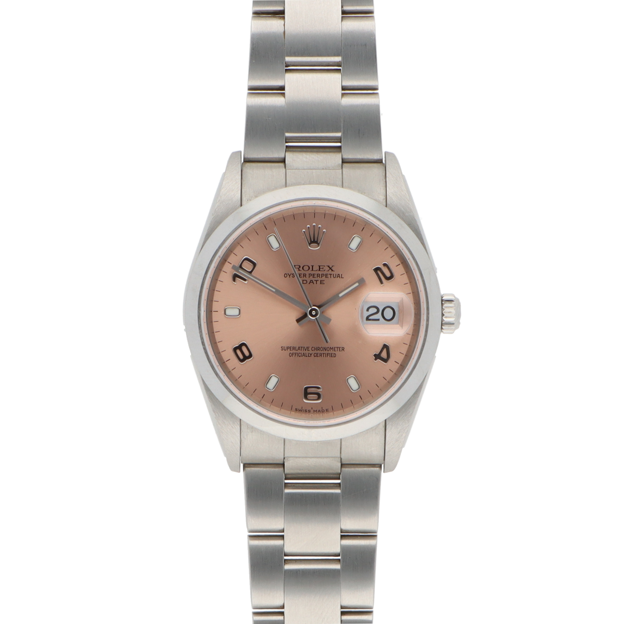 Vintage 2005 Salmon Pink Rolex Oyster Perpetual Date Watch