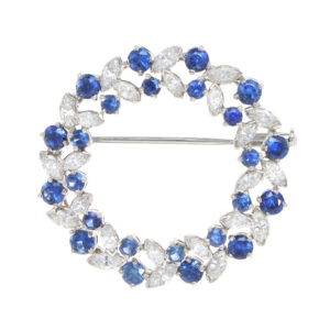 Vintage Oscar Heyman Sapphire and Diamond Wreath Brooch in Platinum