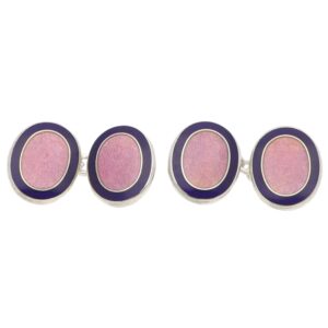Contemporary Pink and Navy Enamel Oval Chain Cufflinks in Silver