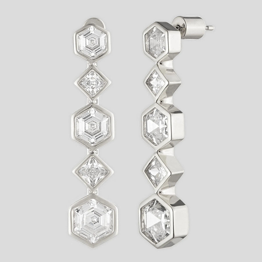 Milou Gem Drop Earrings - Rhodium Plated