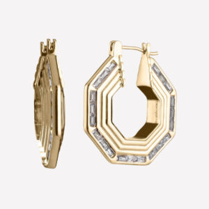 Noèle Baguette Hoops – Rhodium Plated