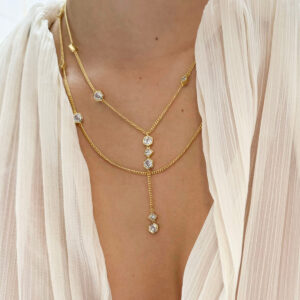 Morgane Bezel Strand Necklace – 18k Rose Gold Plated Brass