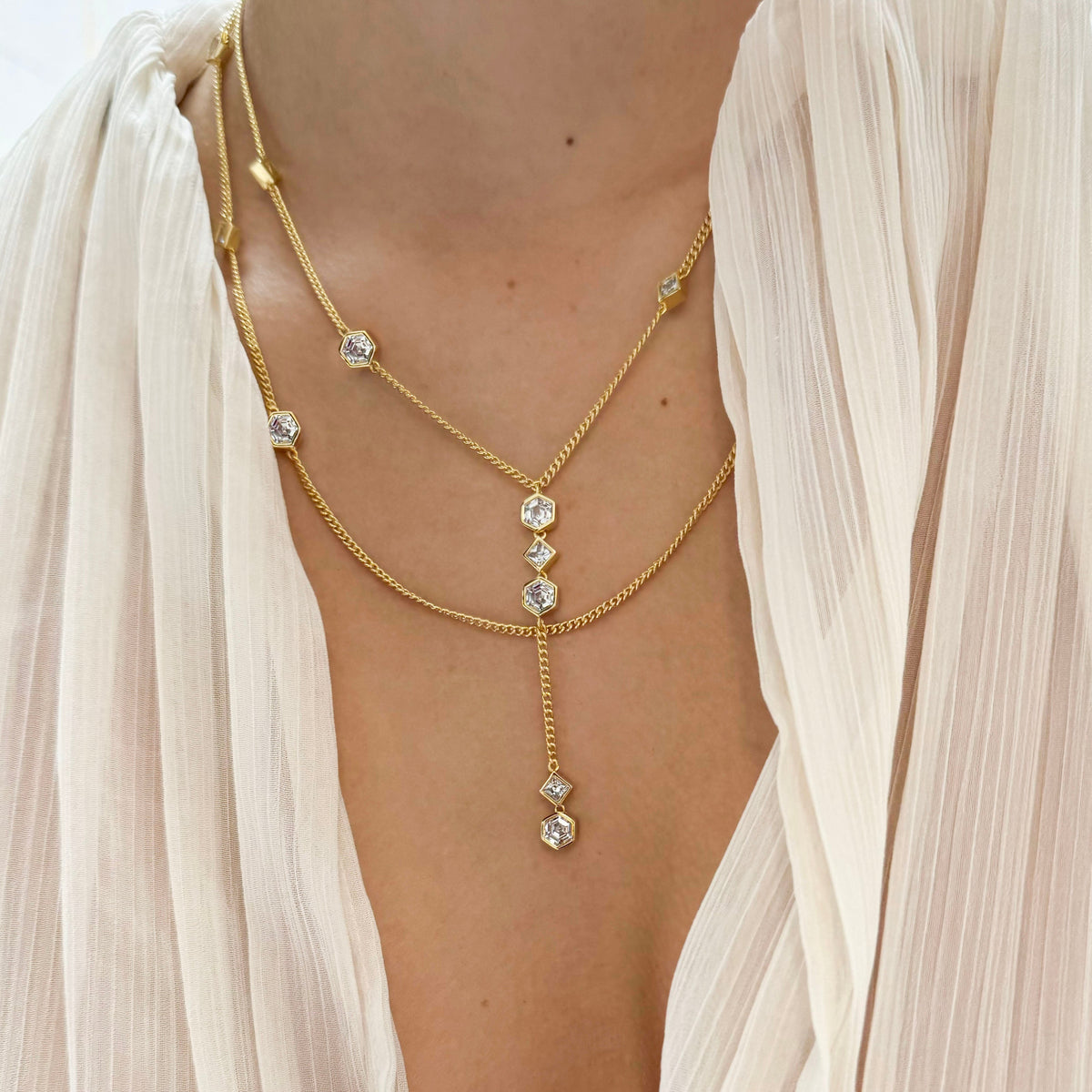 Morgane Bezel Strand Necklace - 18k Rose Gold Plated Brass