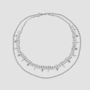 Evelyne Crystal Beaded Necklace – Rhodium Plated