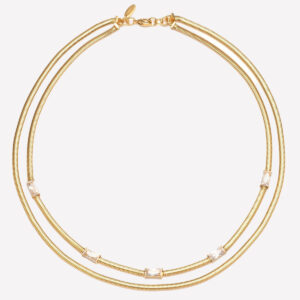 Delphine Gold Snake Chain Necklace – White / 18k Gold Plated