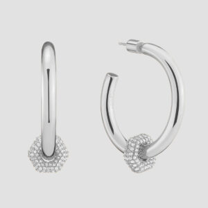 Poppy Hoop Earrings with Charm – Rhodium Plated