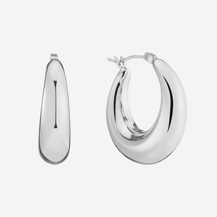 Large Puffy Hoops - Rhodium Plated