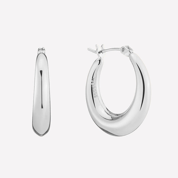 Puffed Hoop Earrings - Rhodium Plated