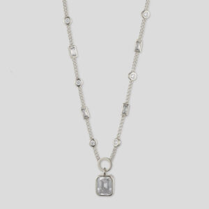 Indre Stone Pendant Necklace – Rhodium Plated