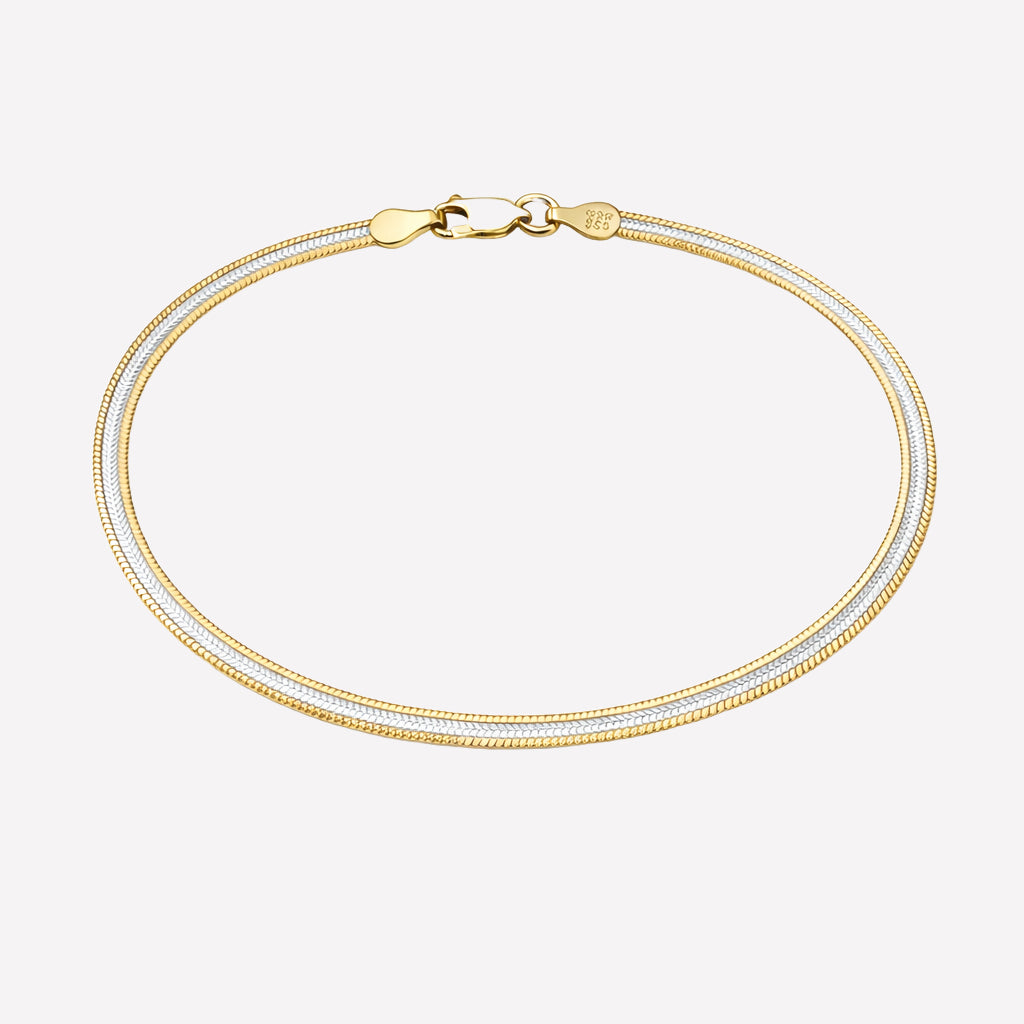 Barbara Two-Tone Diamond-Cut Herringbone Bracelet - 7" / 18k Gold Plated Silver