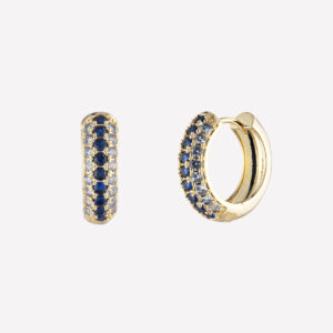 Addison Pave Huggie Hoop Earrings – 18k Rose Gold Plated Brass / Blue Swarovski Crystals