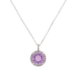 Vintage Mauboussin Amethyst and Diamond Halo Pendant Necklace