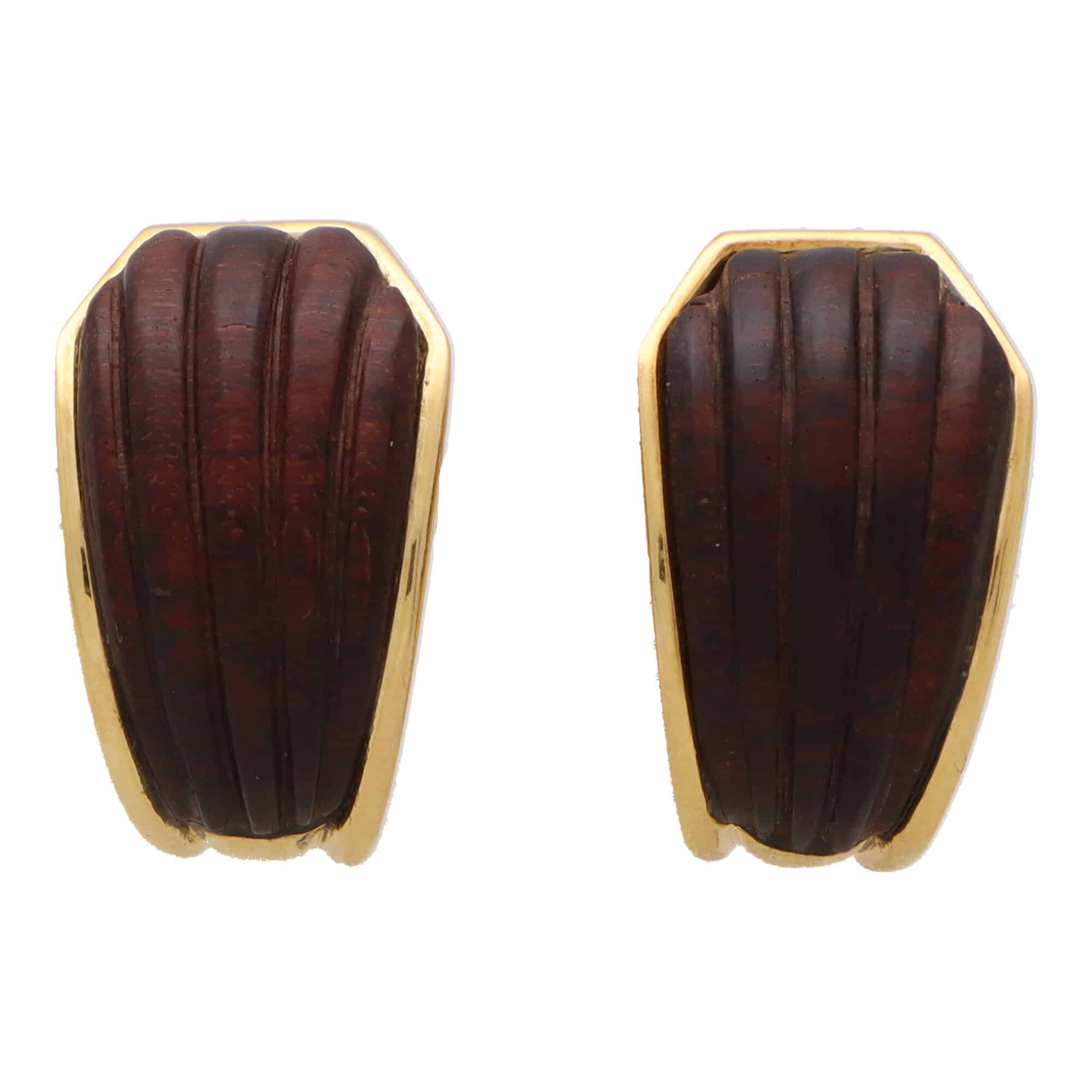 Vintage Boucheron Wood Clip Huggy Earrings