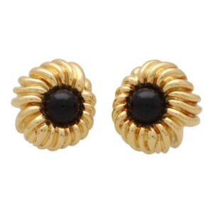 Vintage Tiffany & Co. Onyx Flower Clip Earrings
