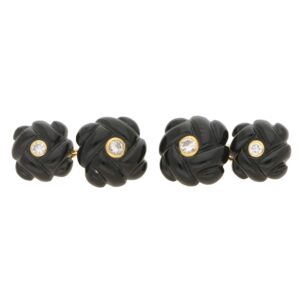 Vintage Asprey Carved Onyx and Diamond Cufflinks
