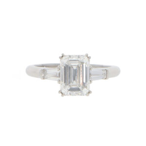 Vintage Harry Winston GIA Certified 2.60ct Emerald Cut Diamond Three Stone Ring
