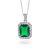 Silver Cushion Reduce Woodland Inexperienced Crystal and Cubic Zirconia Halo Pendant