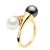 Diadema Womens – Ring You & Me in Yellow Gold – Real Freshwater Pearls and Tahitian – White – Natural – Size K