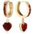 Garnet Allegra Mosaic Heart Huggie Drop Earrings in 9ct Gold