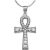 CZ Decorated Ankh Move Pendant Necklace in 9ct White Gold